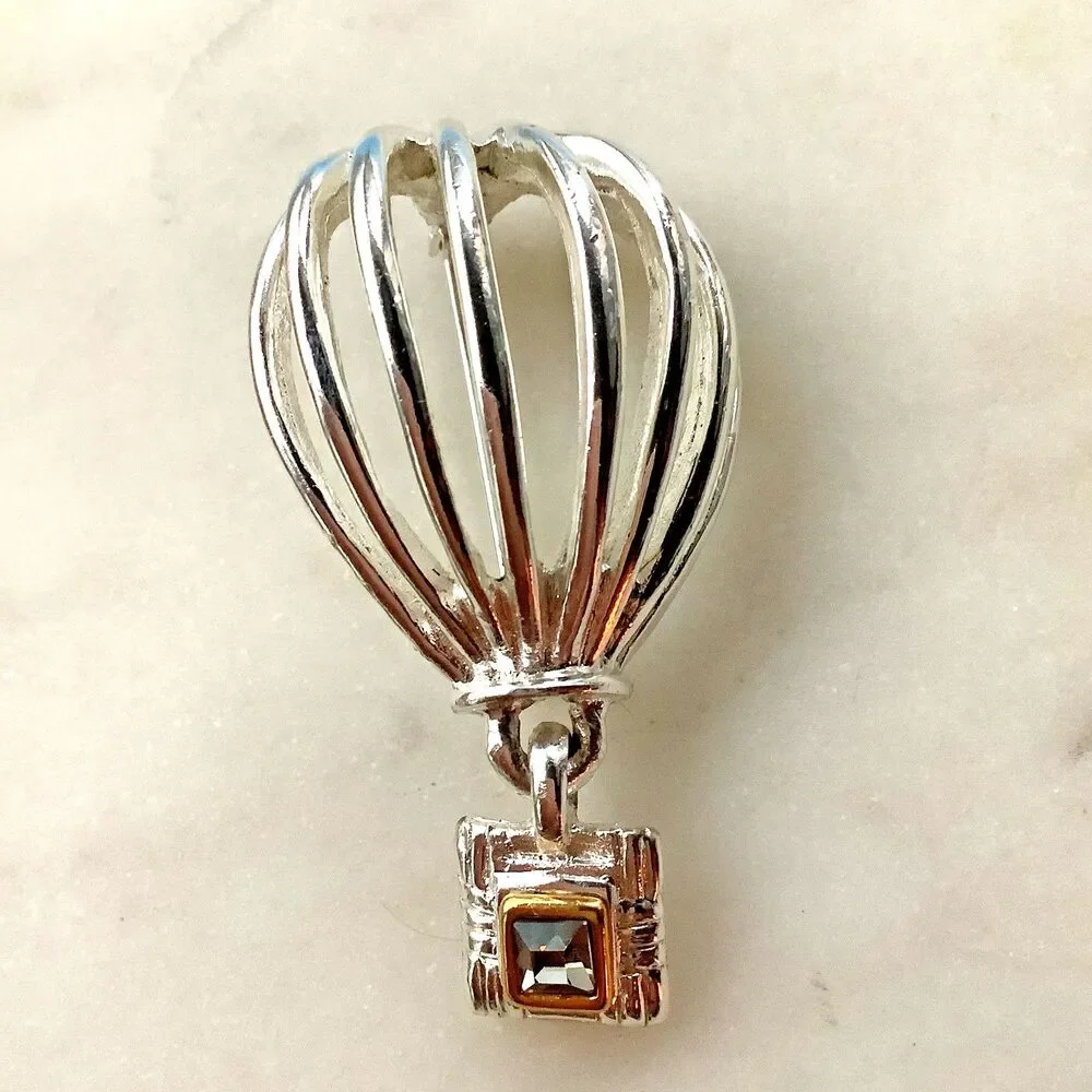 Danecraft Brooch Hot Air Balloon Pin Silver Toned Whimsical Signed